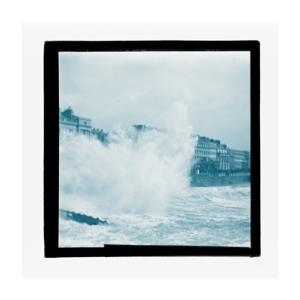 A magic lantern slide of sea waves crashing against the shore by Birt Acres, c. 1893. unstretched canvas large none Art Print - Science Museum Shop