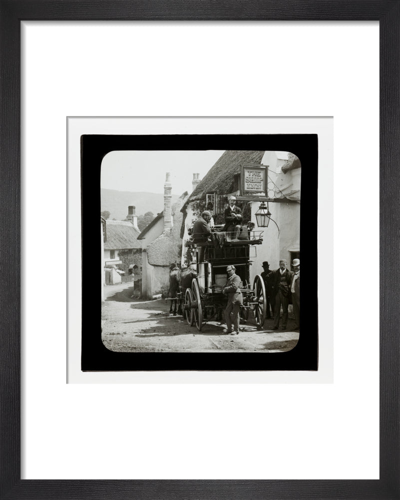 A magic lantern slide showing Birt Acres sitting on a coach whilst attending a meeting of photographers in Porlock, c.1893. art print extra small black Art Print - Science Museum Shop