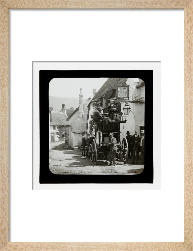 A magic lantern slide showing Birt Acres sitting on a coach whilst attending a meeting of photographers in Porlock, c.1893. art print small natural Art Print - Science Museum Shop