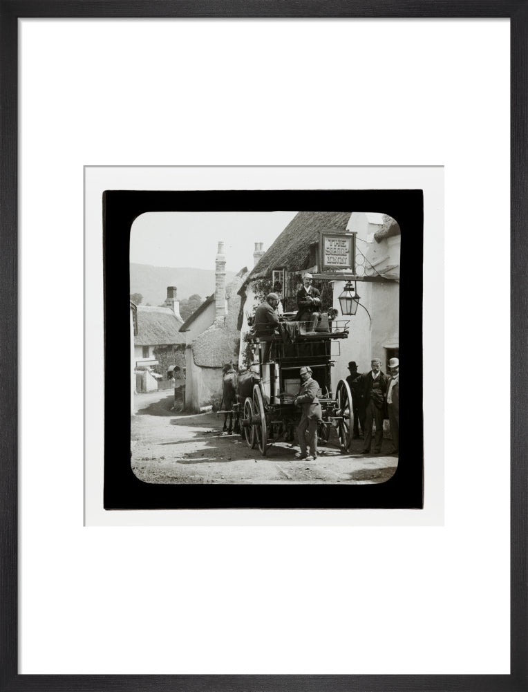 A magic lantern slide showing Birt Acres sitting on a coach whilst attending a meeting of photographers in Porlock, c.1893. art print medium black Art Print - Science Museum Shop