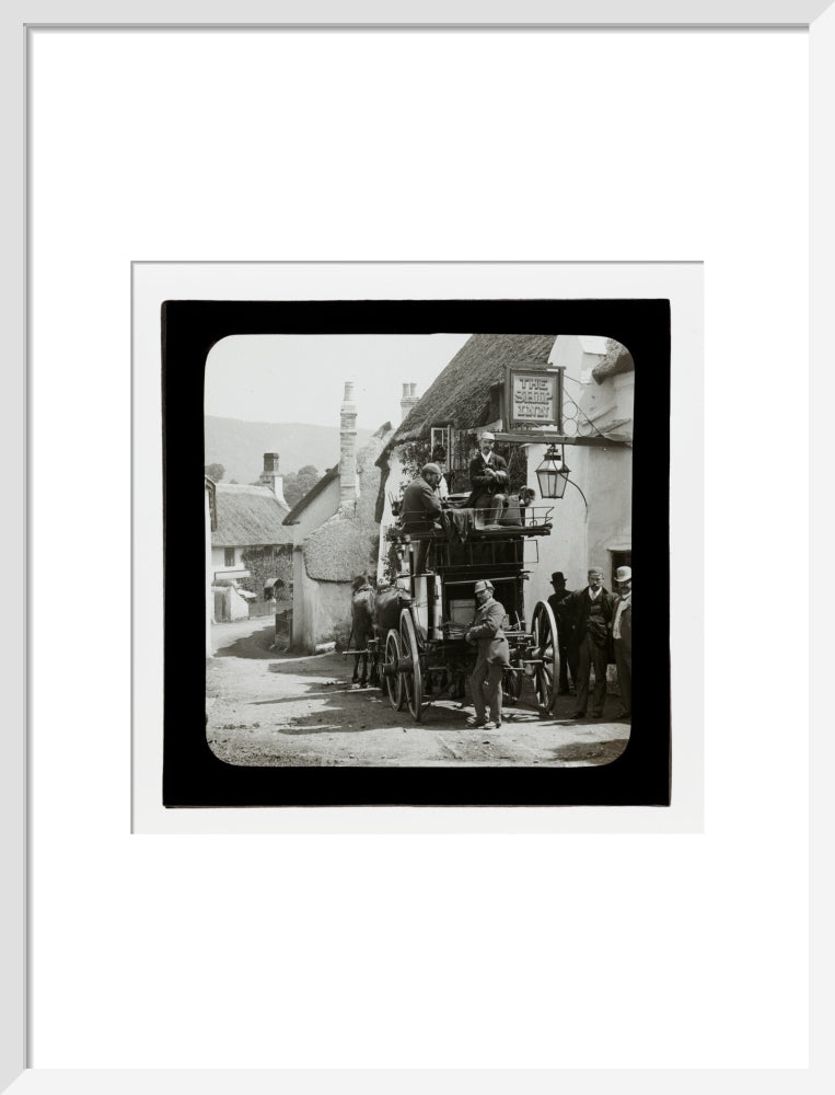 A magic lantern slide showing Birt Acres sitting on a coach whilst attending a meeting of photographers in Porlock, c.1893. art print medium white Art Print - Science Museum Shop