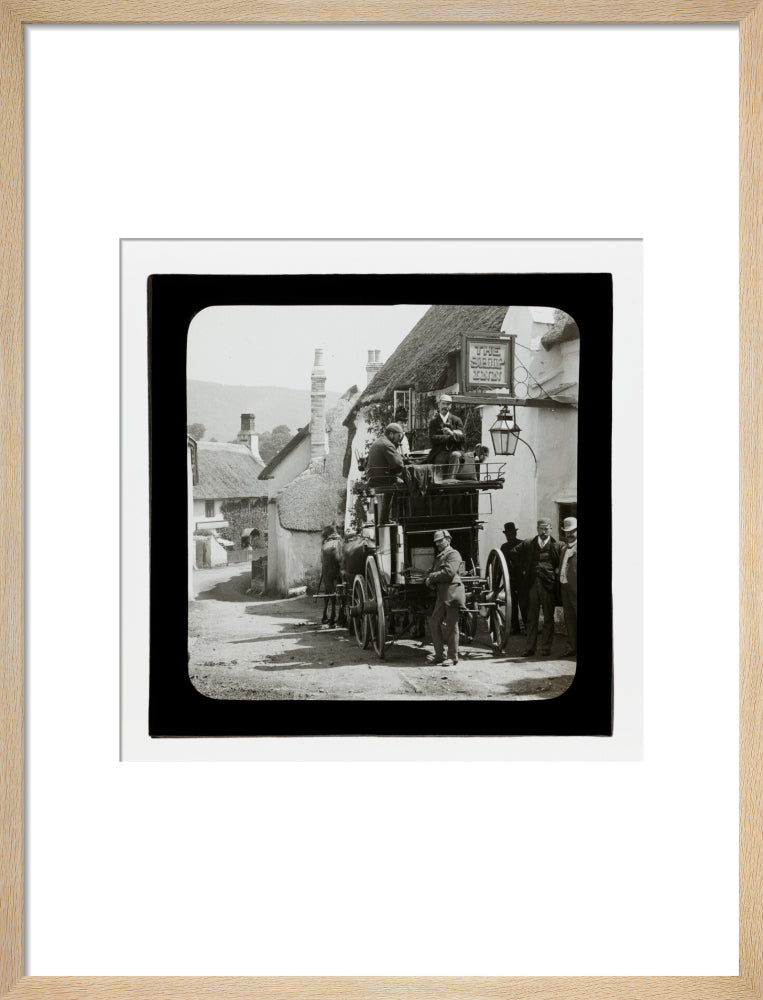 A magic lantern slide showing Birt Acres sitting on a coach whilst attending a meeting of photographers in Porlock, c.1893. art print medium natural Art Print - Science Museum Shop