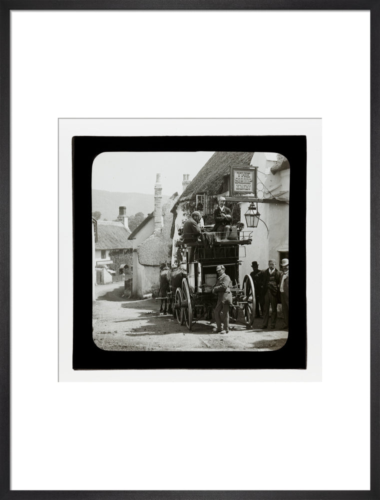 A magic lantern slide showing Birt Acres sitting on a coach whilst attending a meeting of photographers in Porlock, c.1893. art print large black Art Print - Science Museum Shop