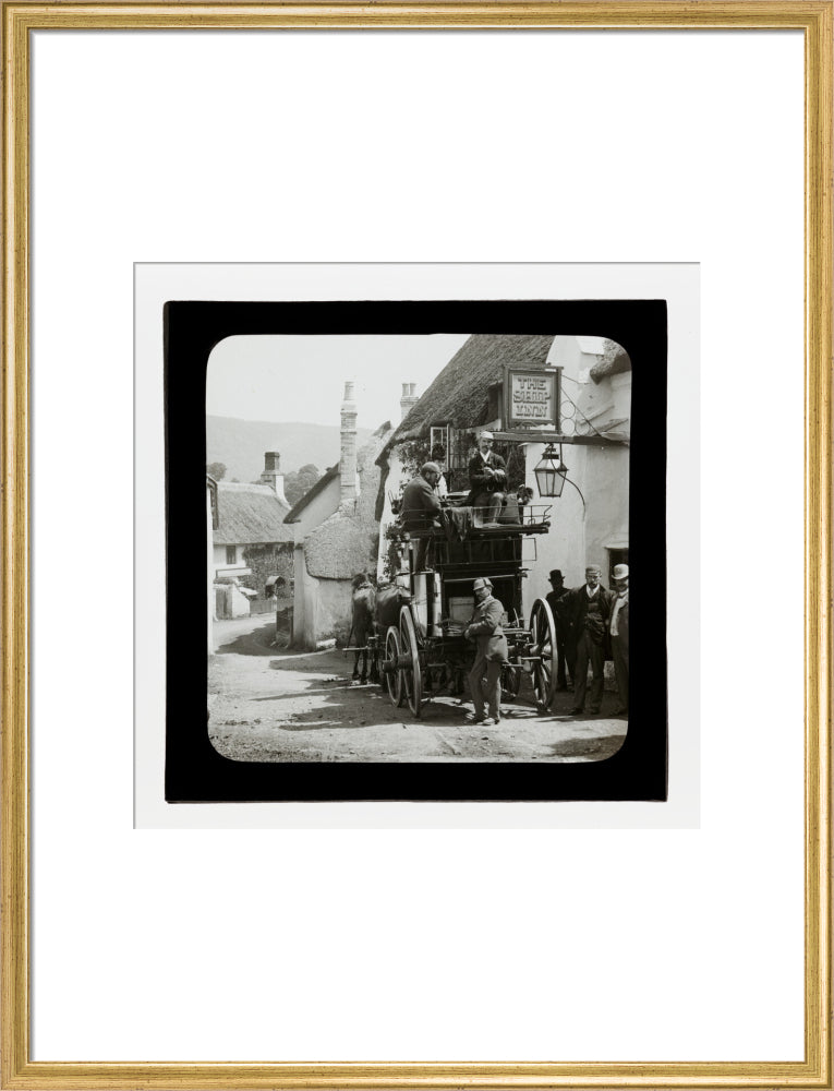 A magic lantern slide showing Birt Acres sitting on a coach whilst attending a meeting of photographers in Porlock, c.1893. art print large gold Art Print - Science Museum Shop