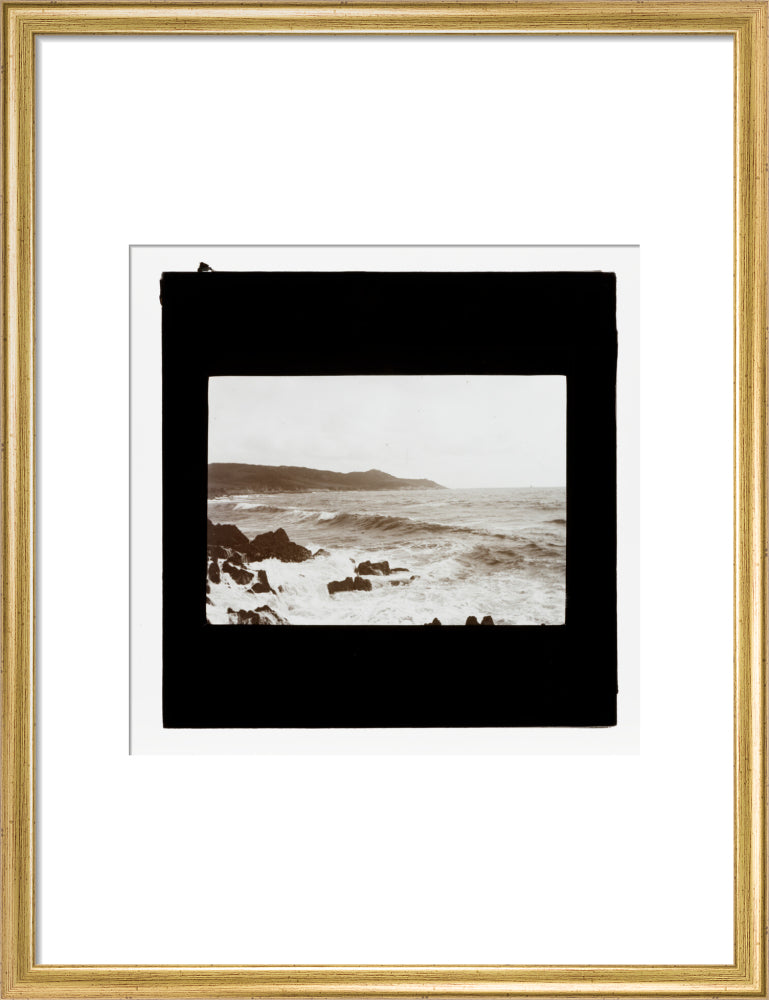 A magic lantern slide entitled 'Mortehoe, North Devon', by Birt Acres, 1893. art print medium gold Art Print - Science Museum Shop