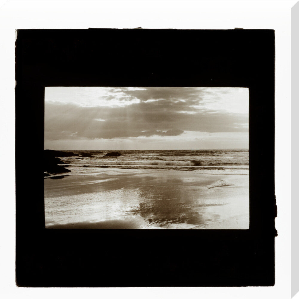 A magic lantern slide entitled Sunset, Woolacombe by Birt Acres, c. 1893. stretched canvas extra large none Art Print - Science Museum Shop