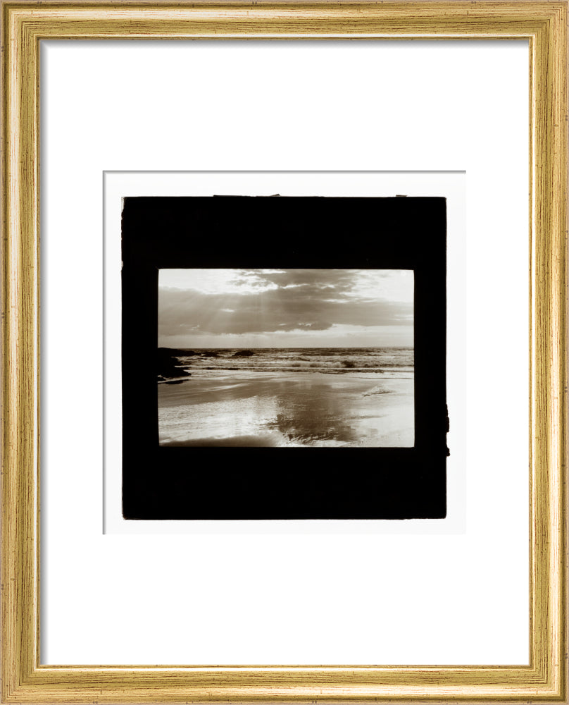 A magic lantern slide entitled Sunset, Woolacombe by Birt Acres, c. 1893. art print extra small gold Art Print - Science Museum Shop