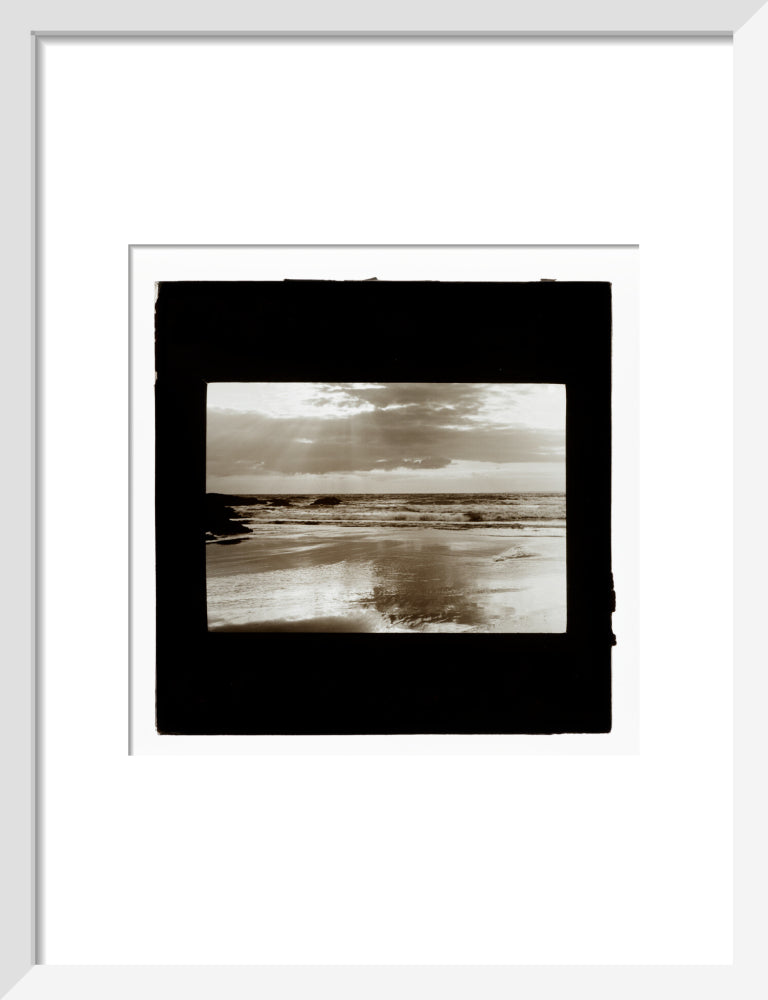A magic lantern slide entitled Sunset, Woolacombe by Birt Acres, c. 1893. art print small white Art Print - Science Museum Shop