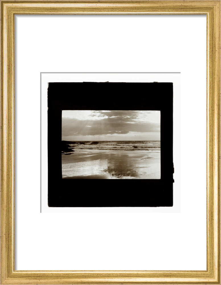 A magic lantern slide entitled Sunset, Woolacombe by Birt Acres, c. 1893. art print small gold Art Print - Science Museum Shop