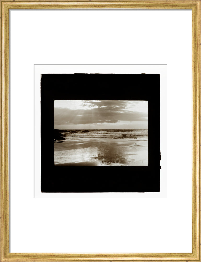 A magic lantern slide entitled Sunset, Woolacombe by Birt Acres, c. 1893. art print medium gold Art Print - Science Museum Shop