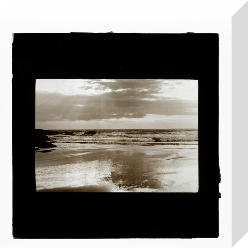 A magic lantern slide entitled Sunset, Woolacombe by Birt Acres, c. 1893. stretched canvas small none Art Print - Science Museum Shop