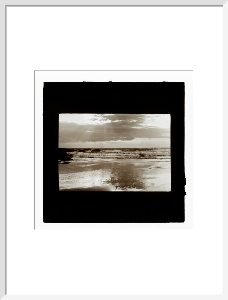 A magic lantern slide entitled Sunset, Woolacombe by Birt Acres, c. 1893. art print large white Art Print - Science Museum Shop