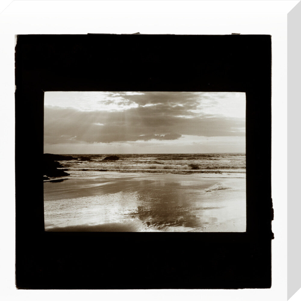 A magic lantern slide entitled Sunset, Woolacombe by Birt Acres, c. 1893. stretched canvas medium none Art Print - Science Museum Shop