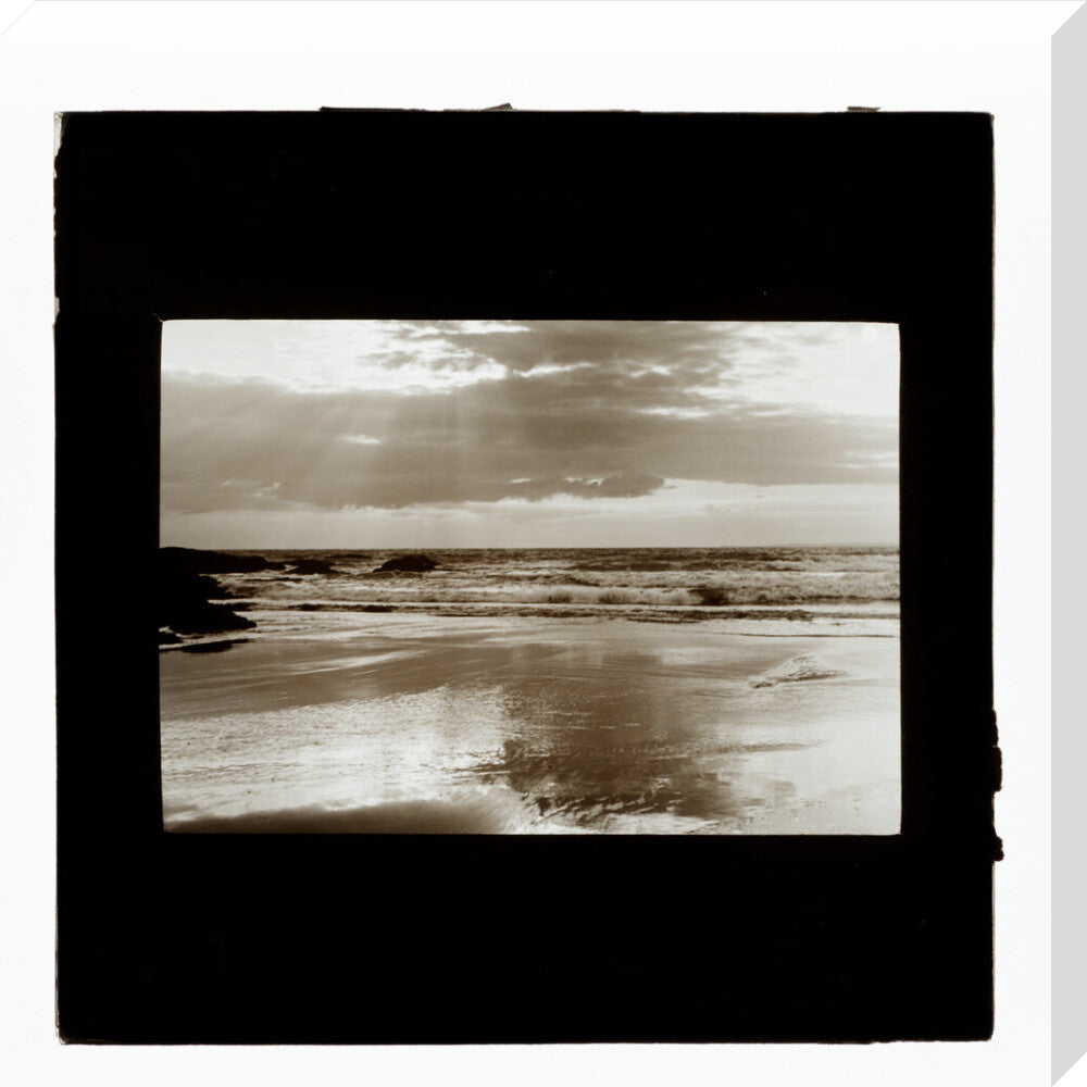 A magic lantern slide entitled Sunset, Woolacombe by Birt Acres, c. 1893. stretched canvas large none Art Print - Science Museum Shop