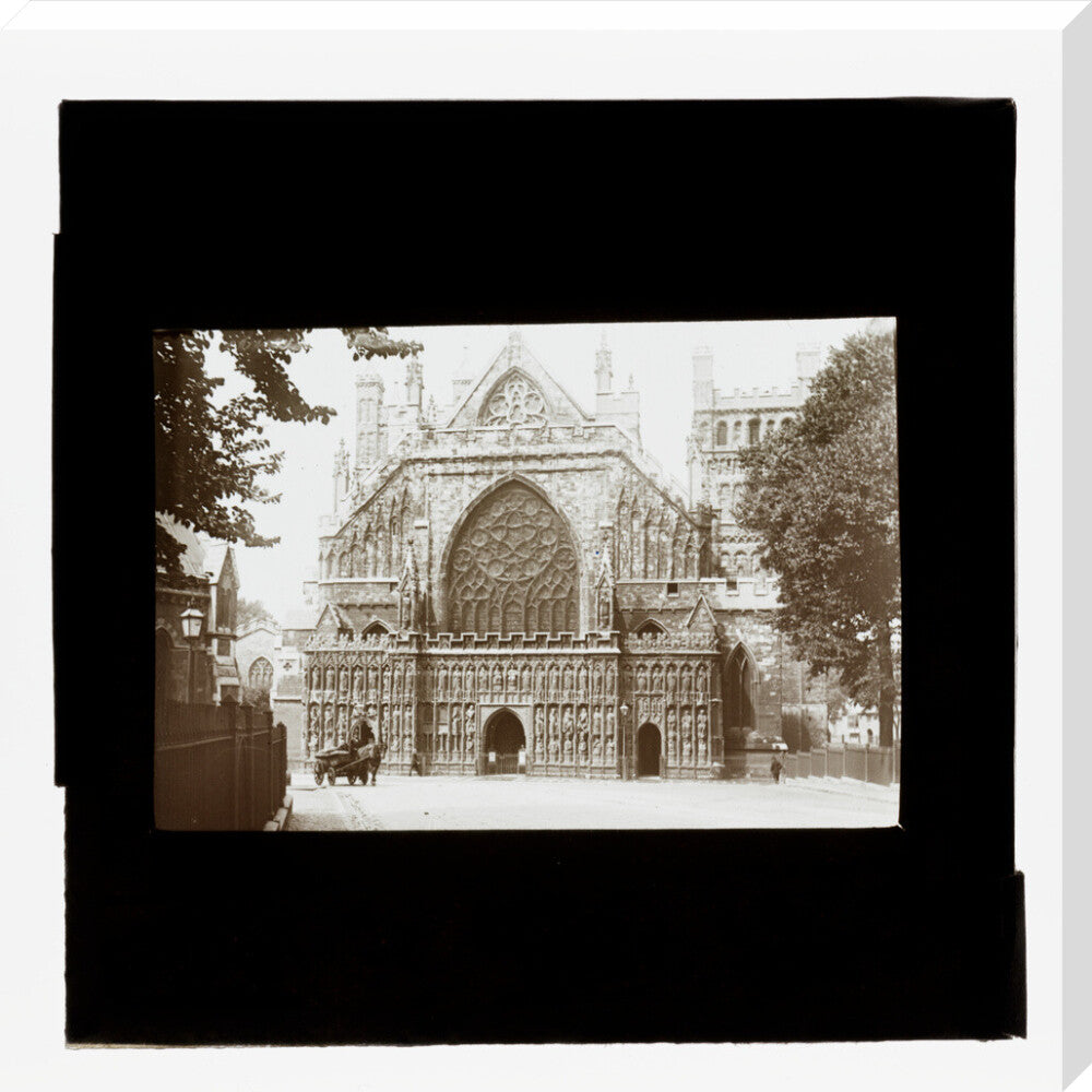 A magic lantern slide showing the west front of Exeter Cathdral by Birt Acres, c. 1893. stretched canvas extra large none Art Print - Science Museum Shop
