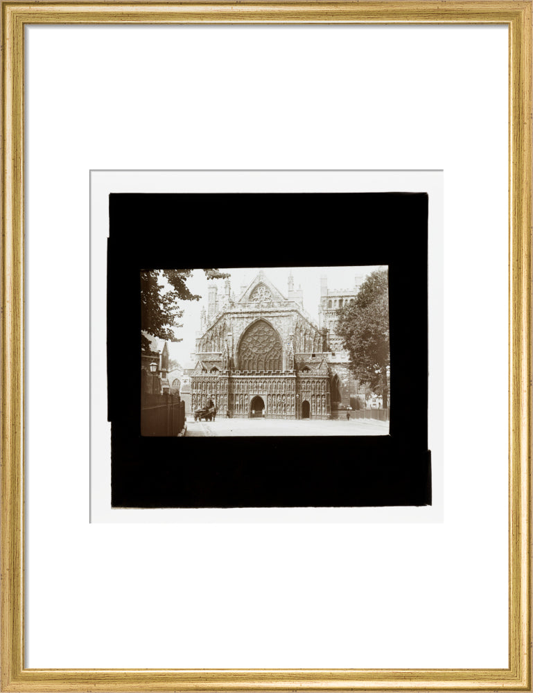 A magic lantern slide showing the west front of Exeter Cathdral by Birt Acres, c. 1893. art print medium gold Art Print - Science Museum Shop