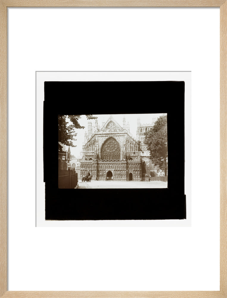 A magic lantern slide showing the west front of Exeter Cathdral by Birt Acres, c. 1893. art print medium natural Art Print - Science Museum Shop