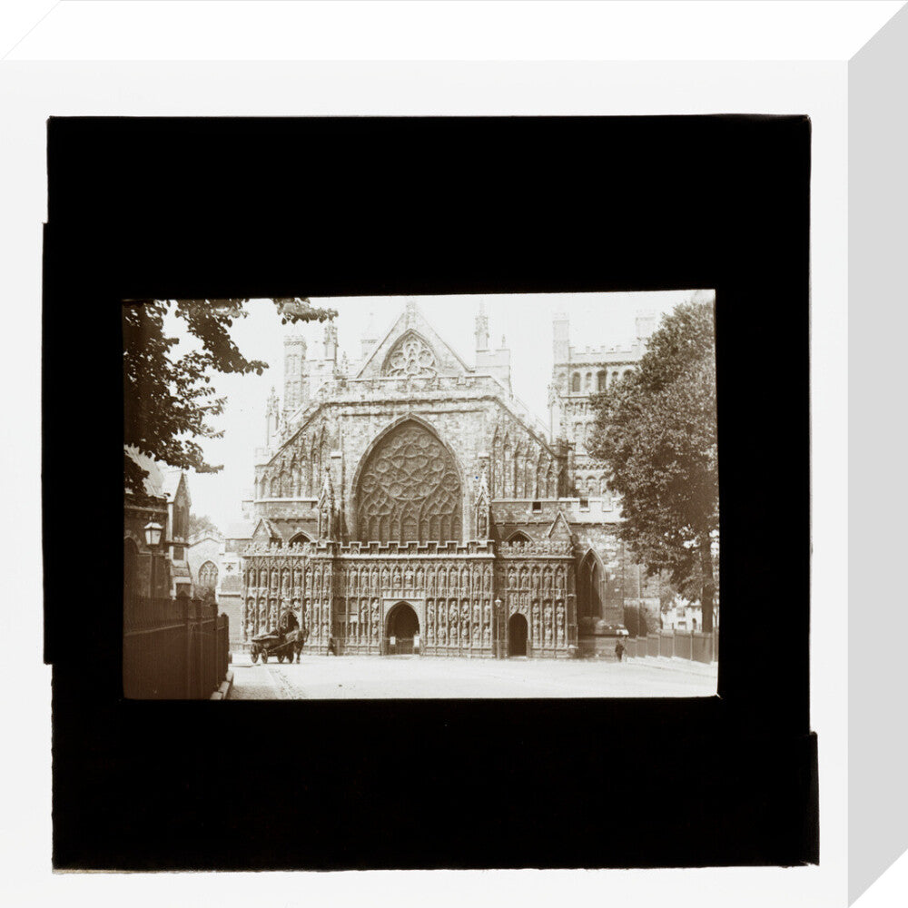 A magic lantern slide showing the west front of Exeter Cathdral by Birt Acres, c. 1893. stretched canvas small none Art Print - Science Museum Shop