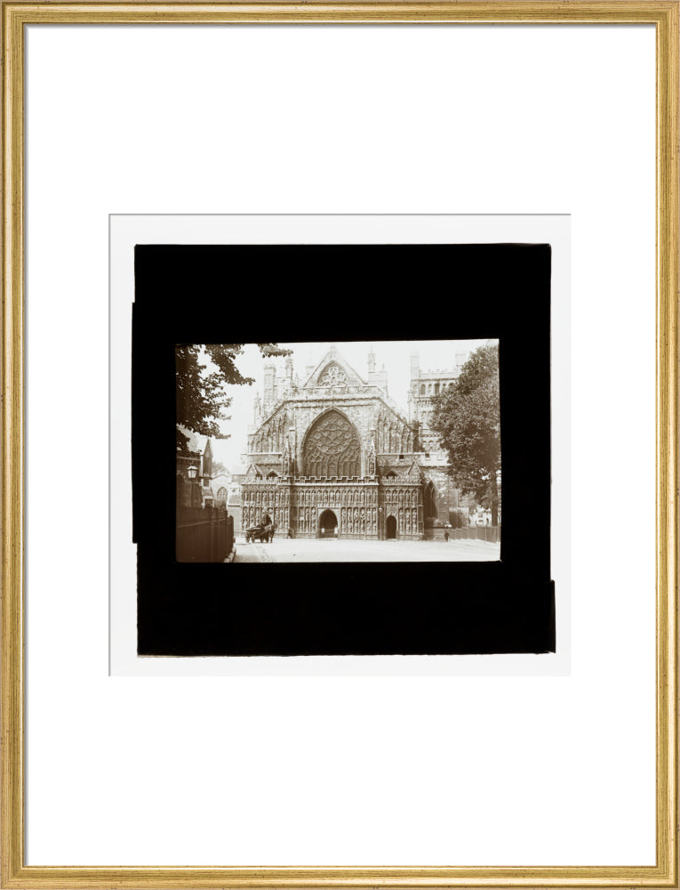 A magic lantern slide showing the west front of Exeter Cathdral by Birt Acres, c. 1893. art print large gold Art Print - Science Museum Shop