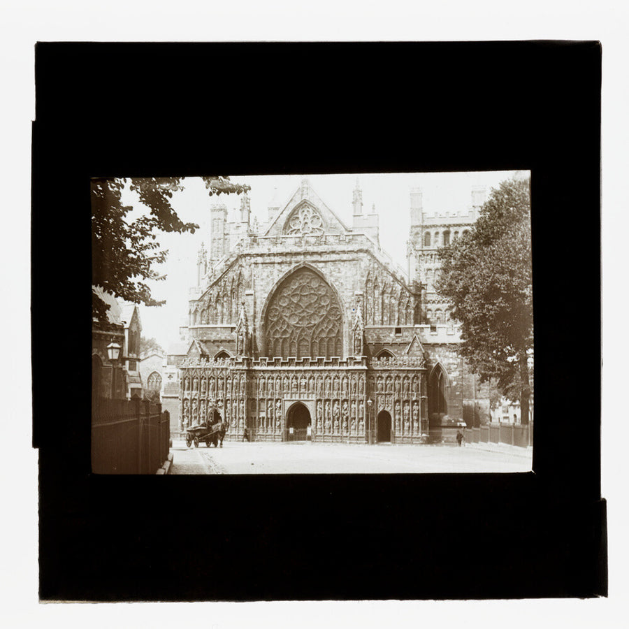 A magic lantern slide showing the west front of Exeter Cathdral by Birt Acres, c. 1893. Art Print - Science Museum Shop