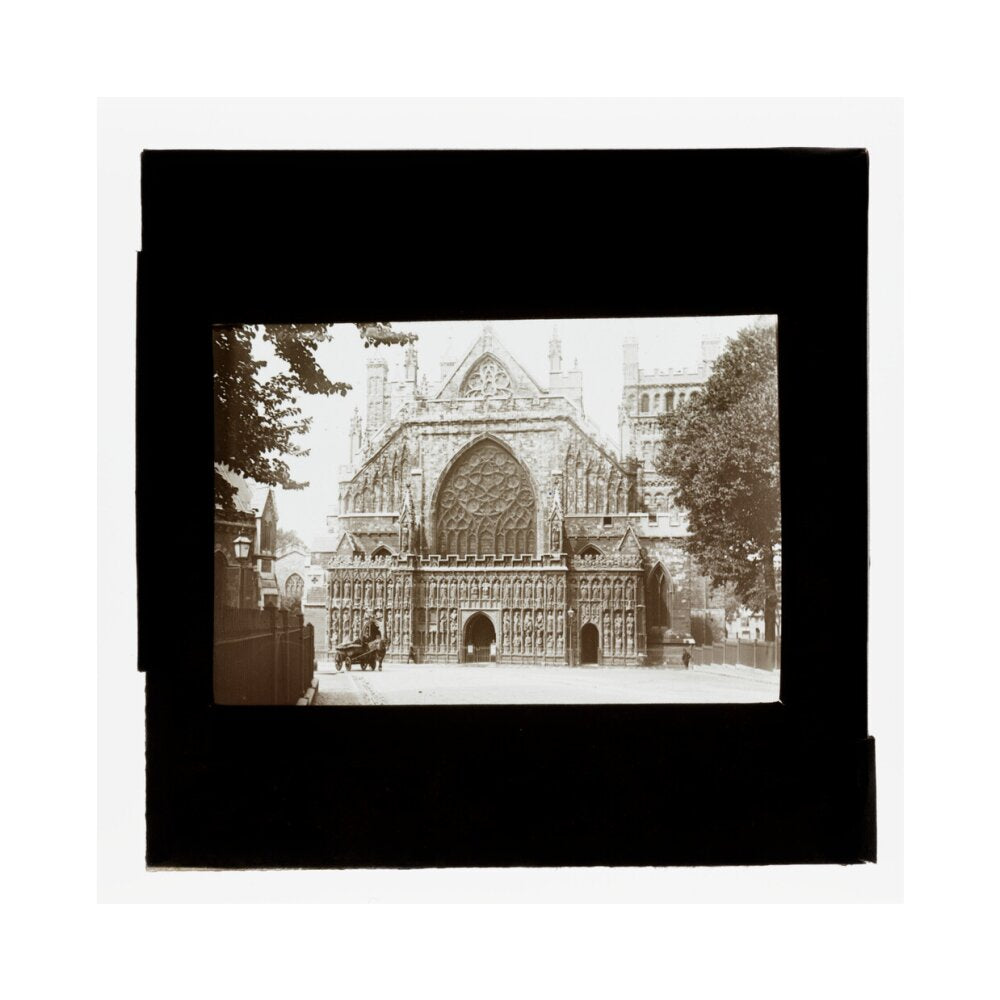 A magic lantern slide showing the west front of Exeter Cathdral by Birt Acres, c. 1893. unstretched canvas medium none Art Print - Science Museum Shop