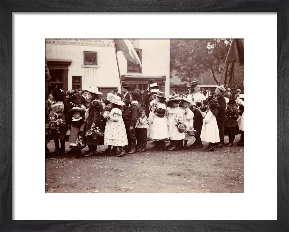 Children taking part in a procession, Whitby, North Yorkshire, c 1900s. art print extra small black Art Print - Science Museum Shop