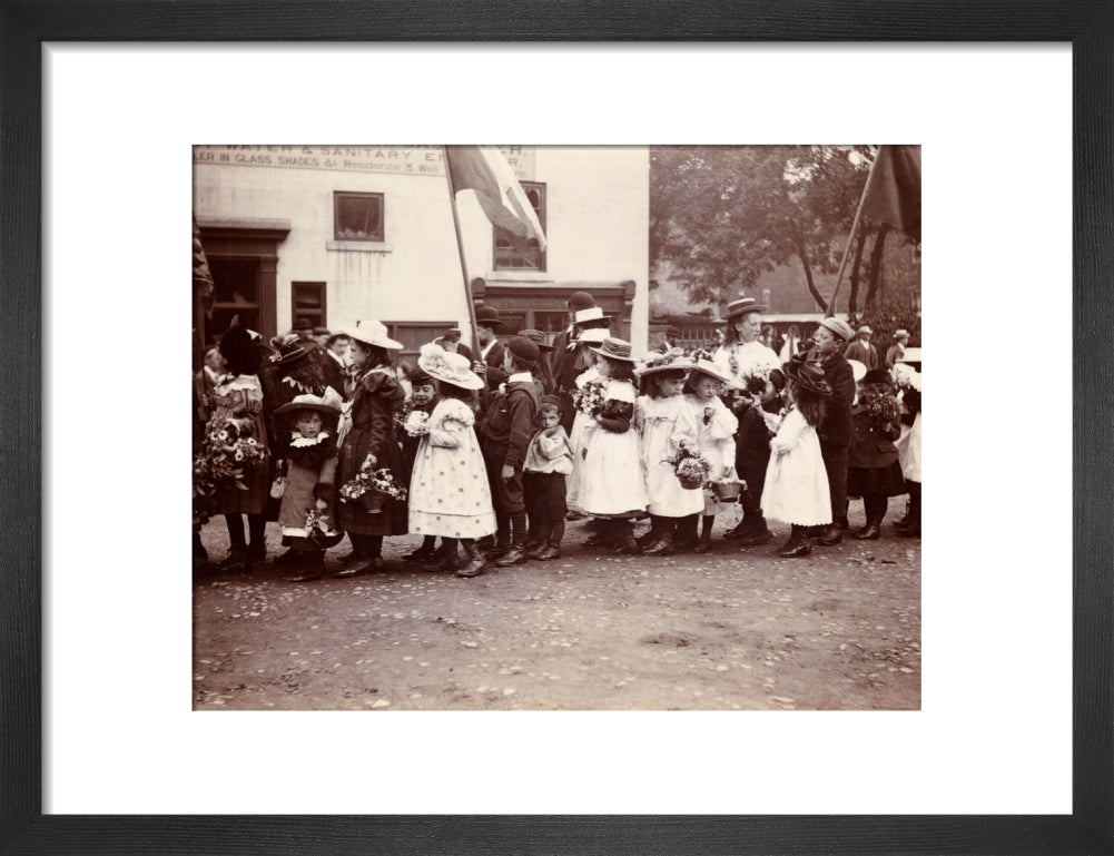 Children taking part in a procession, Whitby, North Yorkshire, c 1900s. art print small black Art Print - Science Museum Shop