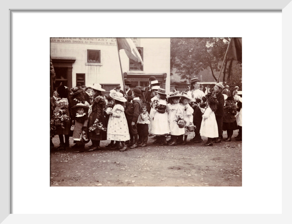 Children taking part in a procession, Whitby, North Yorkshire, c 1900s. art print small white Art Print - Science Museum Shop