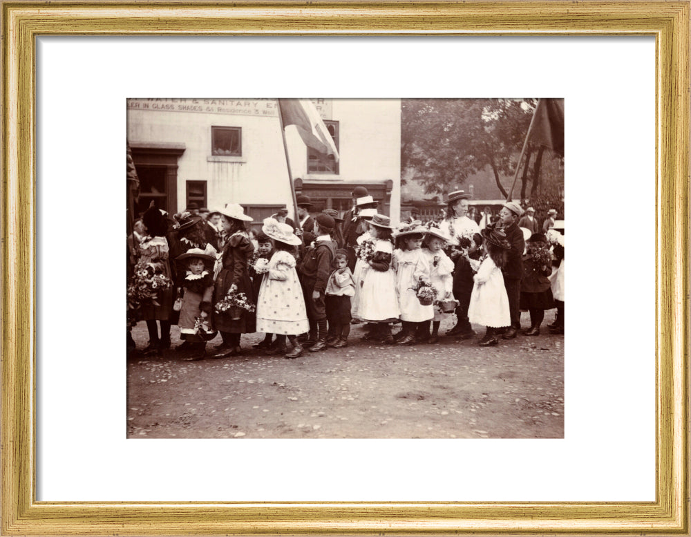 Children taking part in a procession, Whitby, North Yorkshire, c 1900s. art print small gold Art Print - Science Museum Shop