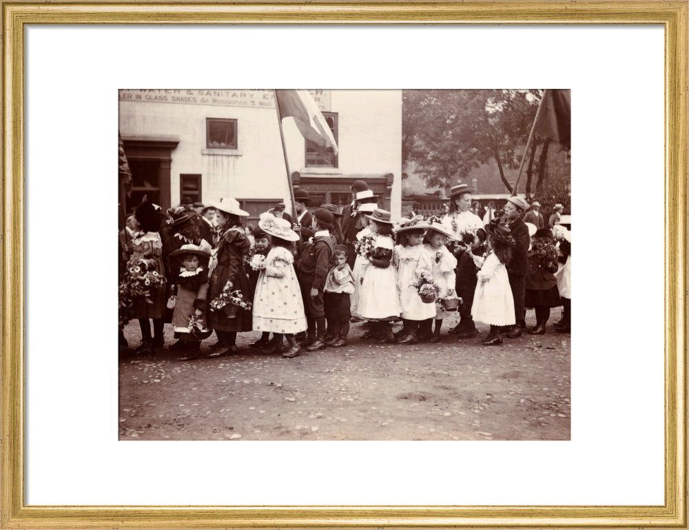 Children taking part in a procession, Whitby, North Yorkshire, c 1900s. art print medium gold Art Print - Science Museum Shop