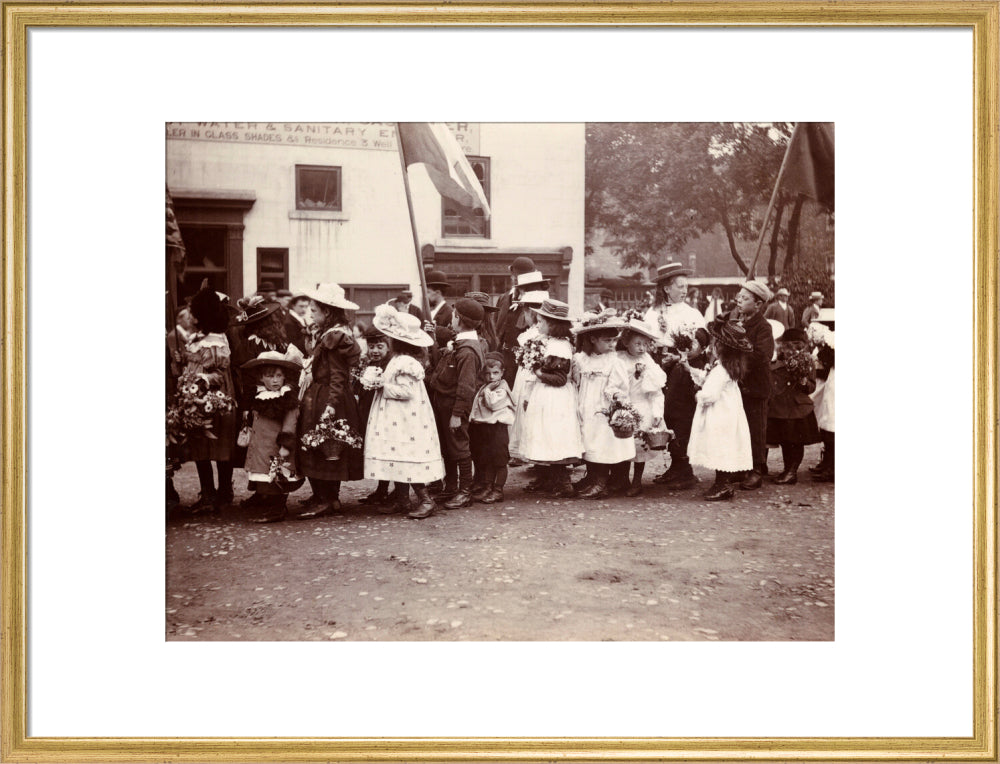 Children taking part in a procession, Whitby, North Yorkshire, c 1900s. art print large gold Art Print - Science Museum Shop