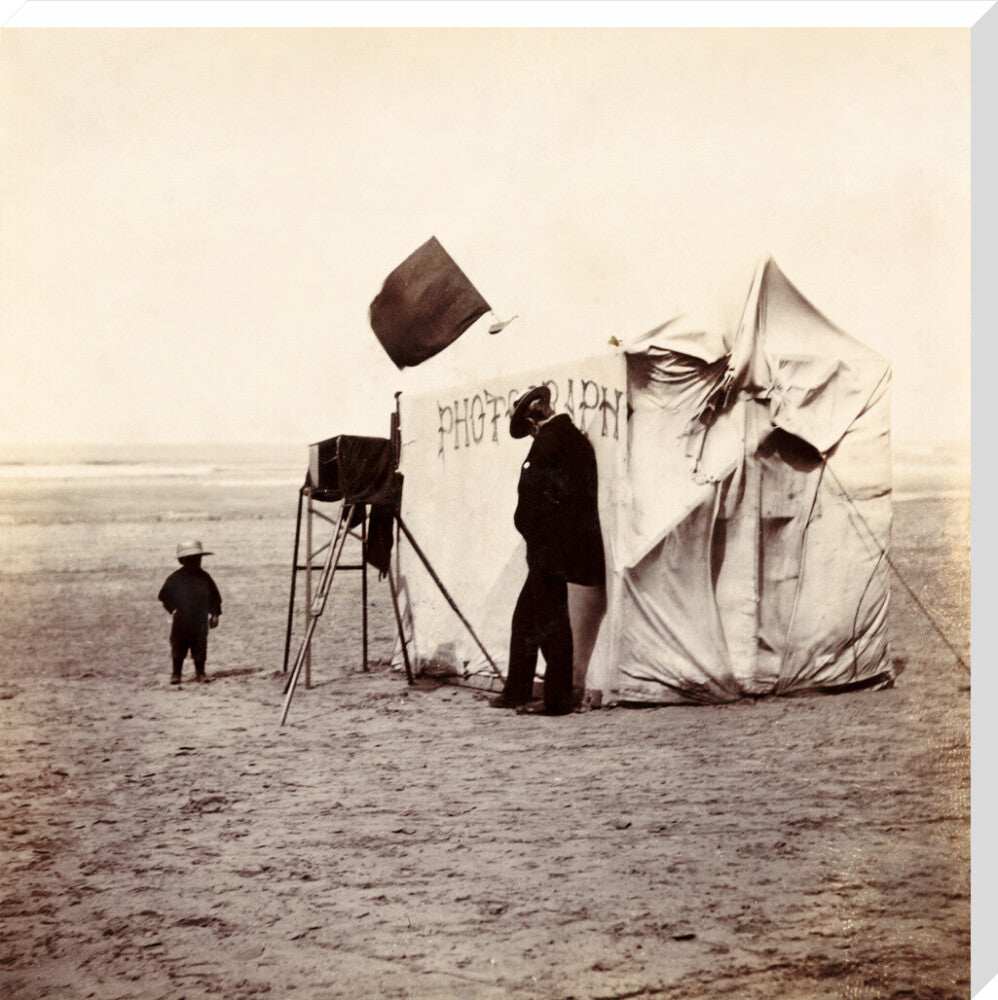Snap-shot of a beach photographer at Whitby, North Yorkshire, c 1900s. stretched canvas extra large none Art Print - Science Museum Shop