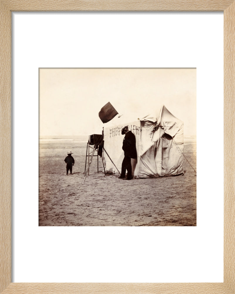 Snap-shot of a beach photographer at Whitby, North Yorkshire, c 1900s. art print extra small natural Art Print - Science Museum Shop