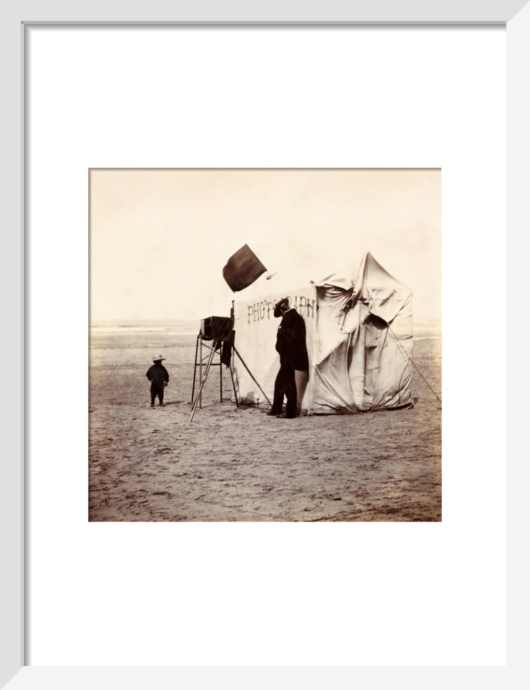 Snap-shot of a beach photographer at Whitby, North Yorkshire, c 1900s. art print small white Art Print - Science Museum Shop