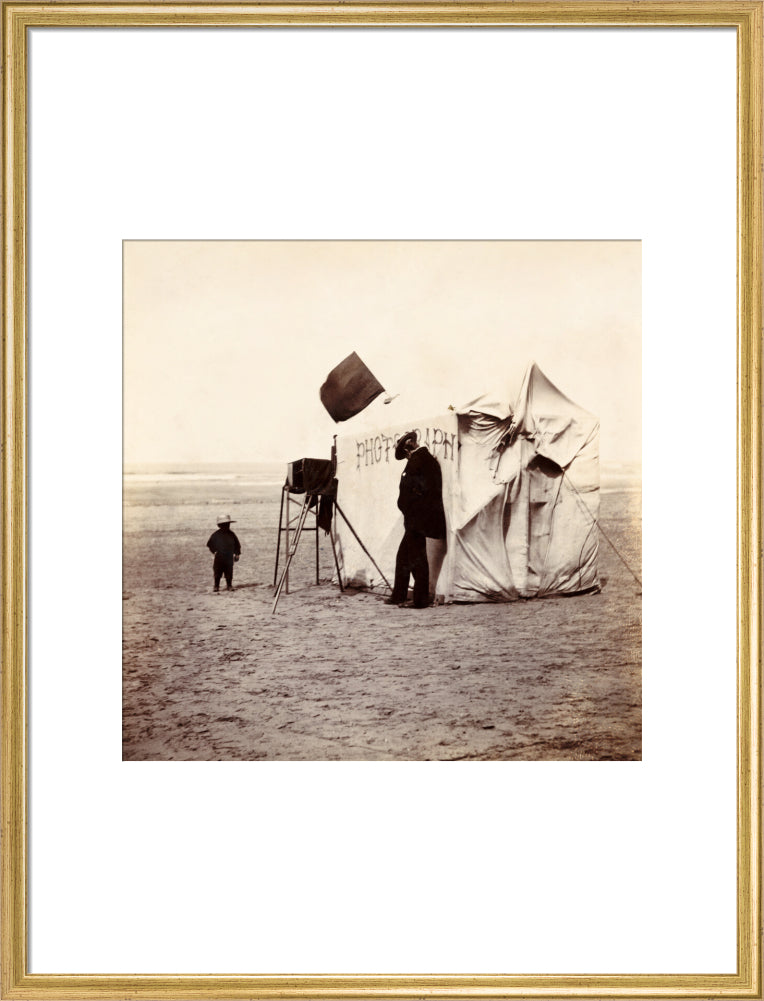 Snap-shot of a beach photographer at Whitby, North Yorkshire, c 1900s. art print large gold Art Print - Science Museum Shop