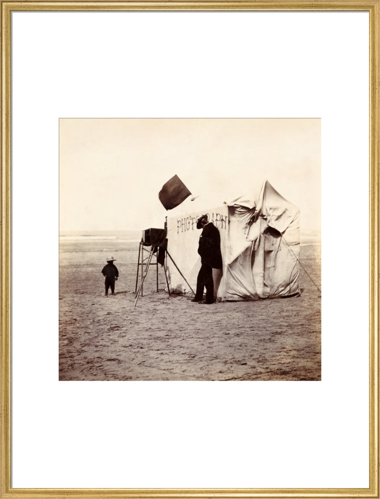 Snap-shot of a beach photographer at Whitby, North Yorkshire, c 1900s. art print extra large gold Art Print - Science Museum Shop