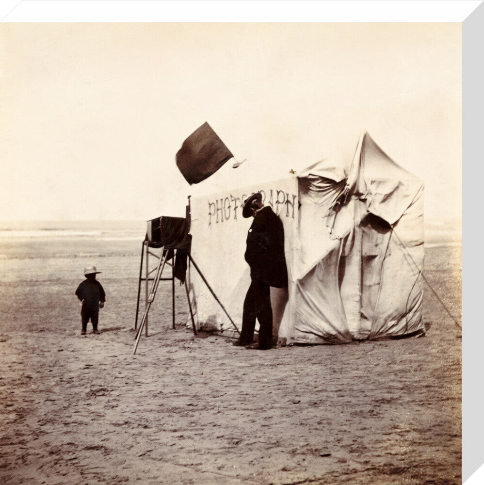 Snap-shot of a beach photographer at Whitby, North Yorkshire, c 1900s. stretched canvas medium none Art Print - Science Museum Shop