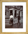 Man and woman crossing the road circa 1900 art print extra small gold Art Print - Science Museum Shop