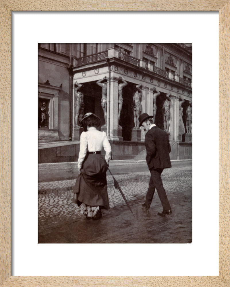 Man and woman crossing the road circa 1900 art print extra small natural Art Print - Science Museum Shop