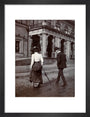 Man and woman crossing the road circa 1900 art print small black Art Print - Science Museum Shop