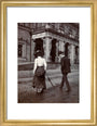 Man and woman crossing the road circa 1900 art print small gold Art Print - Science Museum Shop