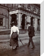 Man and woman crossing the road circa 1900 stretched canvas small none Art Print - Science Museum Shop