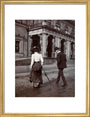 Man and woman crossing the road circa 1900 art print medium gold Art Print - Science Museum Shop