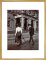 Man and woman crossing the road circa 1900 art print large gold Art Print - Science Museum Shop