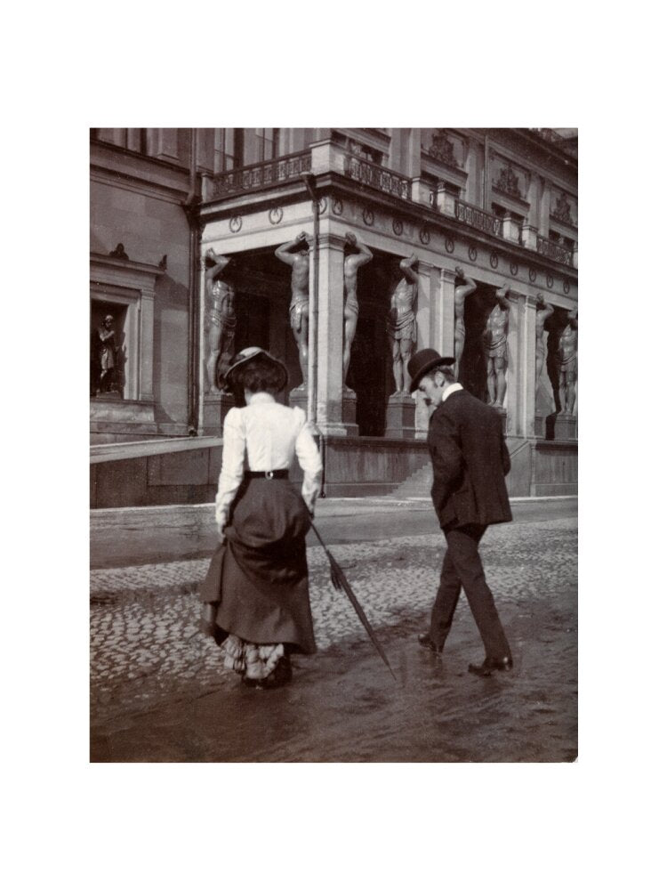 Man and woman crossing the road circa 1900 art print small none Art Print - Science Museum Shop
