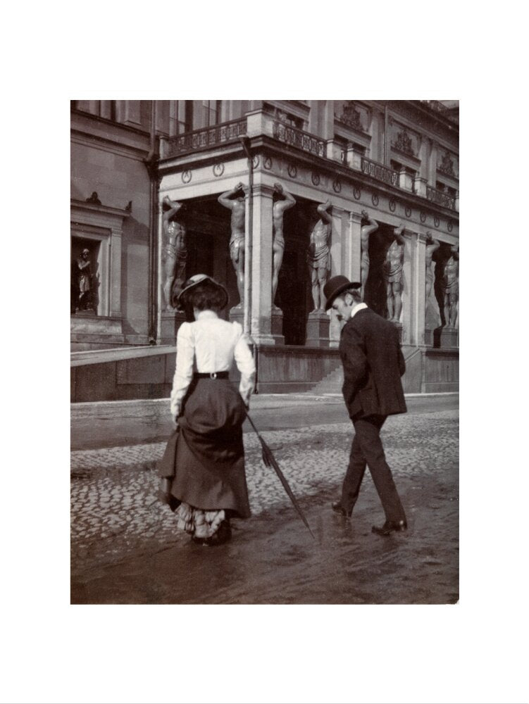 Man and woman crossing the road circa 1900 art print medium none Art Print - Science Museum Shop