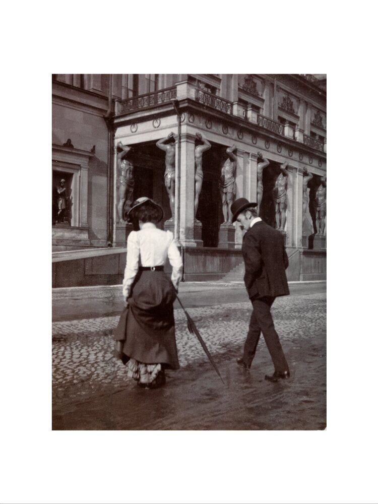 Man and woman crossing the road circa 1900 art print large none Art Print - Science Museum Shop