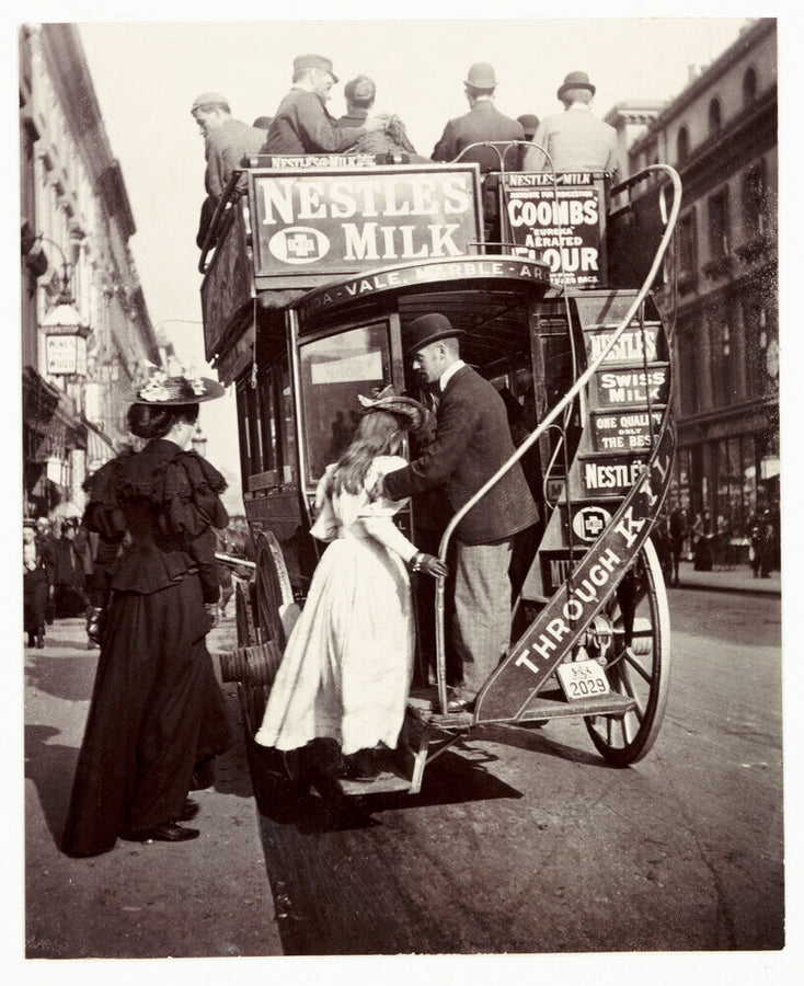 Boarding a bus, about 1900 Art Print - Science Museum Shop