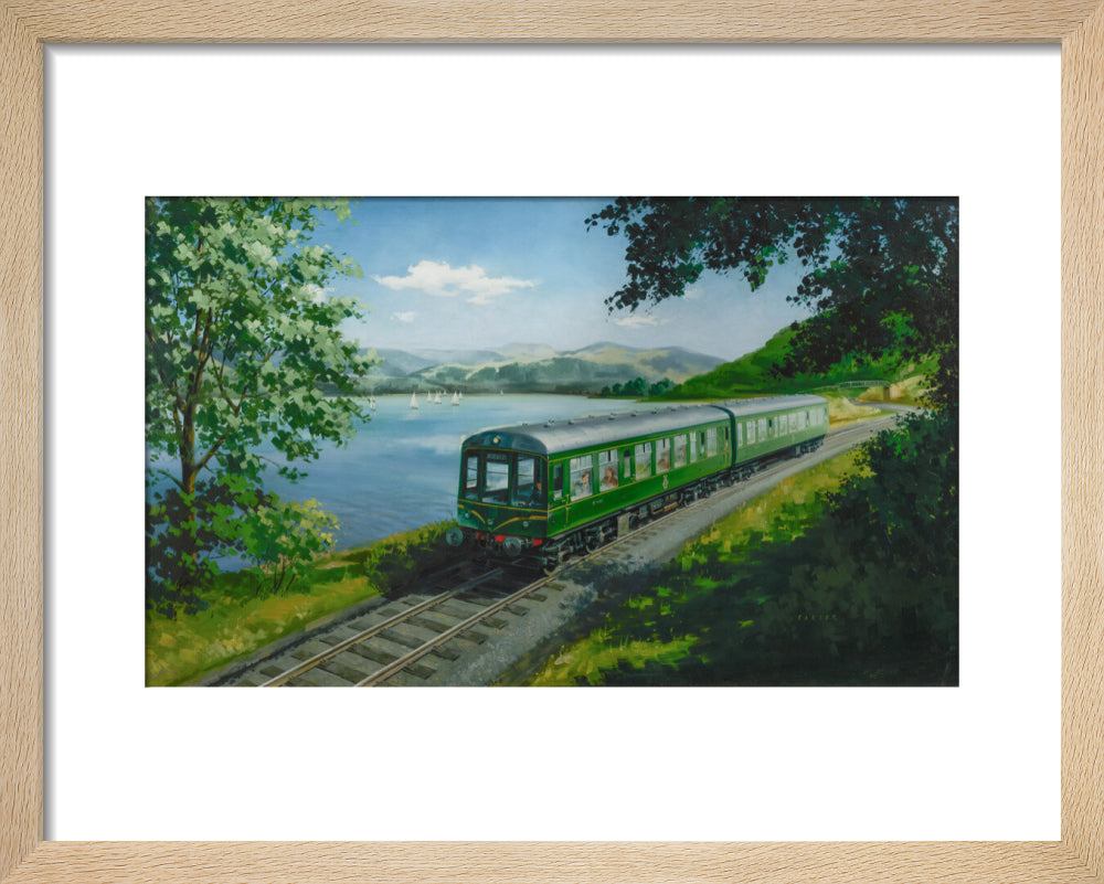 A Diesel Train on the Shore of Bassenthwaite Lake, near Keswick, Cumberland art print extra small natural Art Print - Science Museum Shop