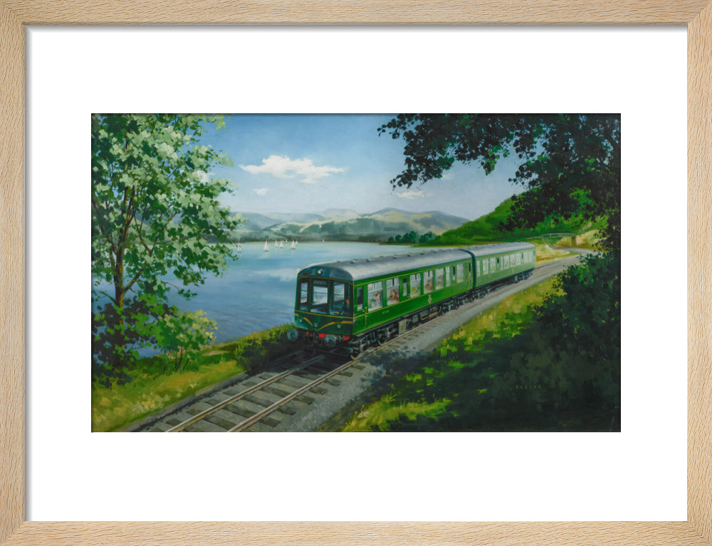 A Diesel Train on the Shore of Bassenthwaite Lake, near Keswick, Cumberland art print small natural Art Print - Science Museum Shop